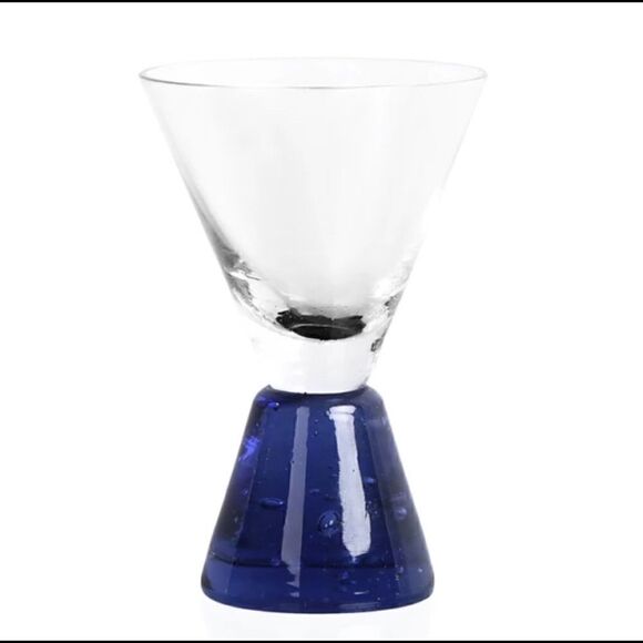 Shot Glasses Pedestal Style Green and Cobalt Blue Glass Set of 2 - Picture 5 of 9